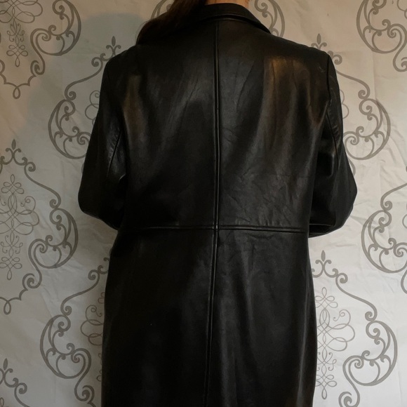 Black genuine leather long jacket. Fully lined. - Picture 11 of 13